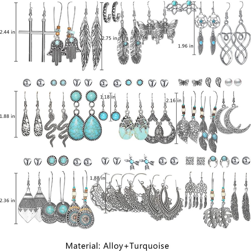 New Wholesale Bundle 45 Pairs Bohemian Silver Drop Dangle Earrings Set for Women - Picture 7 of 7